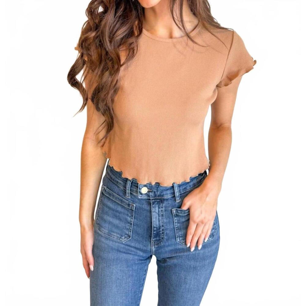 NEW ADELINE mini waffle short sleeve top in tan
